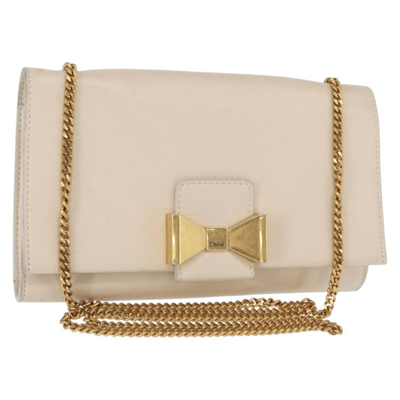 Chloe Chain Shoulder Bag Leather Beige Gold Auth bs32038