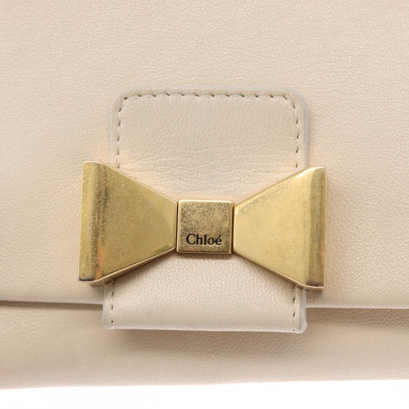 Chloe Chain Shoulder Bag Leather Beige Gold Auth bs32038