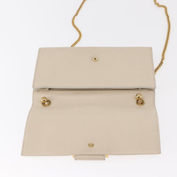 Chloe Chain Shoulder Bag Leather Beige Gold Auth bs32038