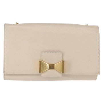 Chloe Chain Shoulder Bag Leather Beige Gold Auth bs32038 - 0