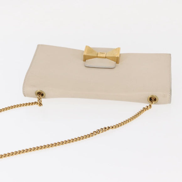 Chloe Chain Shoulder Bag Leather Beige Gold Auth bs32038
