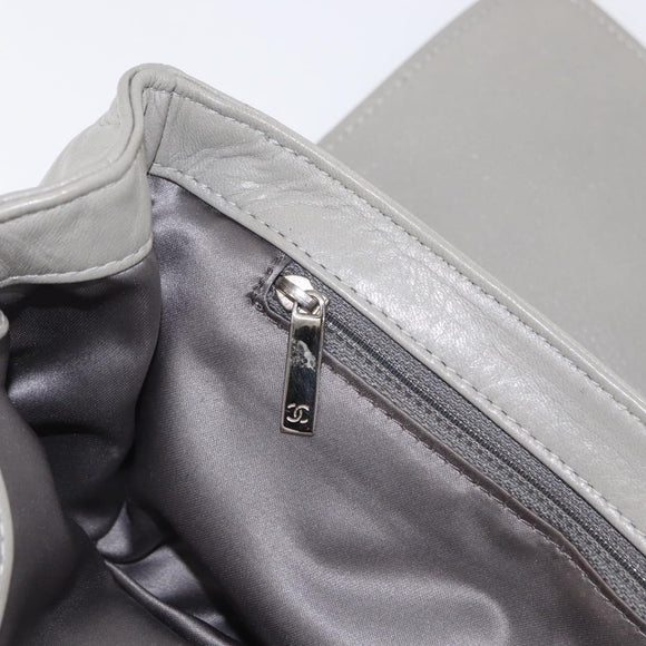 CHANEL Lamb Skin Chain Shoulder Bag Gray Silver CC Auth bs32040