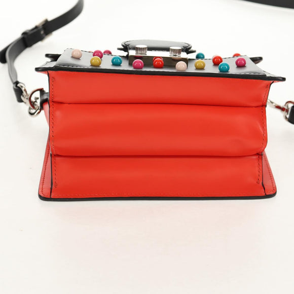 VALENTINO Shoulder Bag Leather Black Silver Auth bs32041V