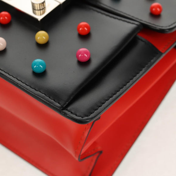 VALENTINO Shoulder Bag Leather Black Silver Auth bs32041V