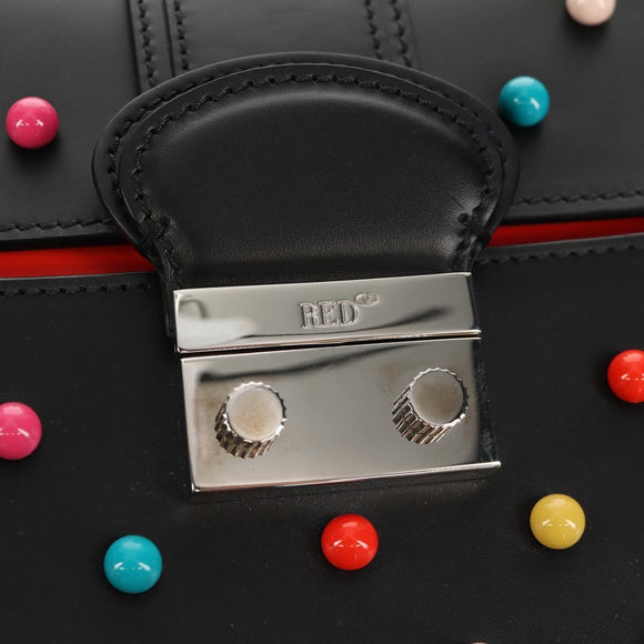 VALENTINO Shoulder Bag Leather Black Silver Auth bs32041V