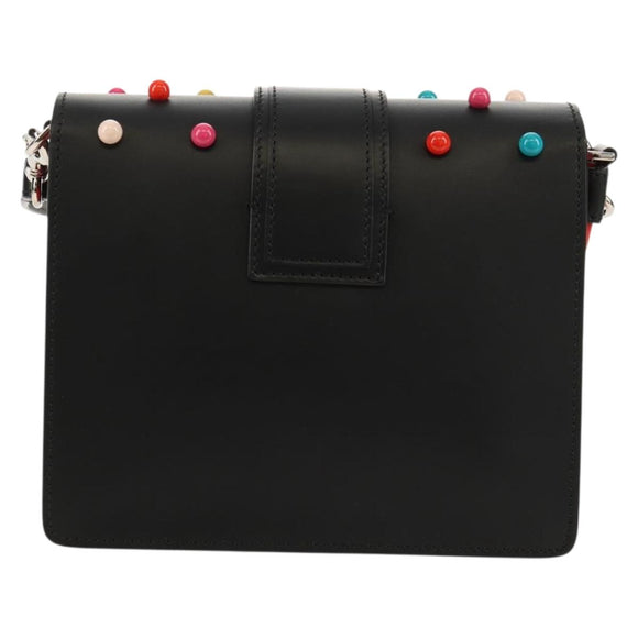 VALENTINO Shoulder Bag Leather Black Silver Auth bs32041V