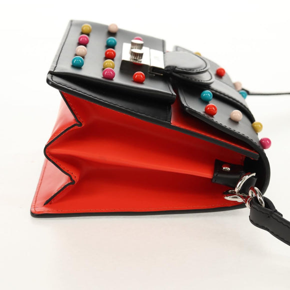 VALENTINO Shoulder Bag Leather Black Silver Auth bs32041V