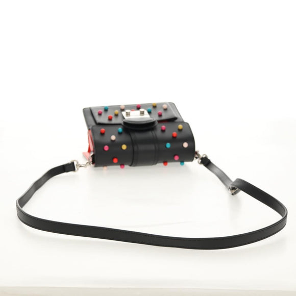 VALENTINO Shoulder Bag Leather Black Silver Auth bs32041V