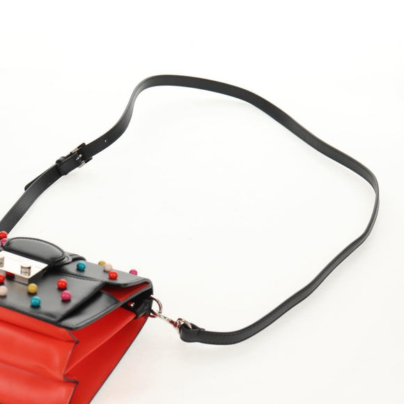 VALENTINO Shoulder Bag Leather Black Silver Auth bs32041V