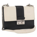 PRADA Chain Shoulder Bag Leather White Silver Auth bs32042-1