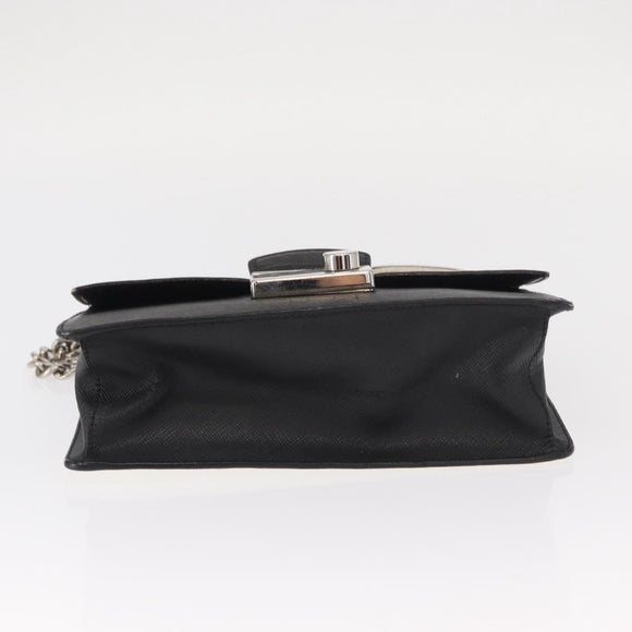PRADA Chain Shoulder Bag Leather White Silver Auth bs32042