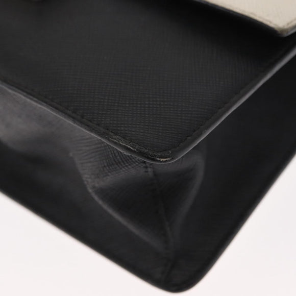 PRADA Chain Shoulder Bag Leather White Silver Auth bs32042