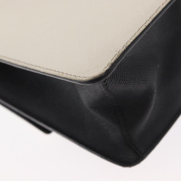 PRADA Chain Shoulder Bag Leather White Silver Auth bs32042