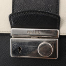 PRADA Chain Shoulder Bag Leather White Silver Auth bs32042-9