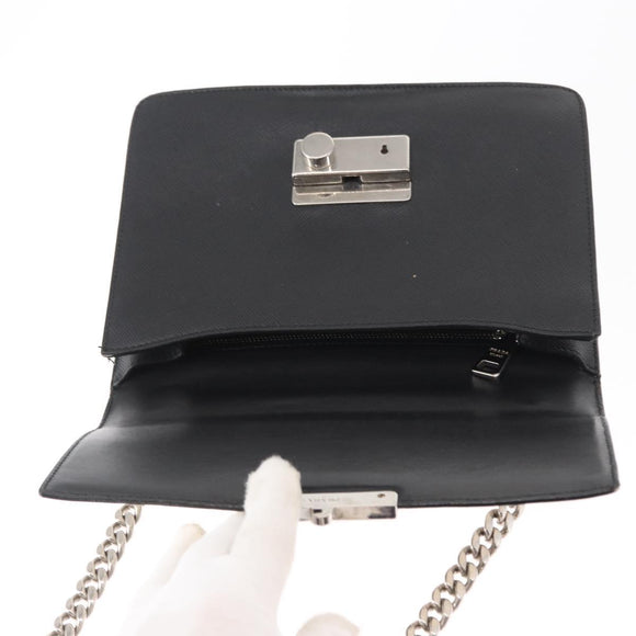 PRADA Chain Shoulder Bag Leather White Silver Auth bs32042