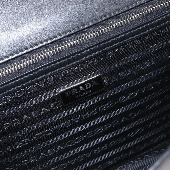 PRADA Chain Shoulder Bag Leather White Silver Auth bs32042