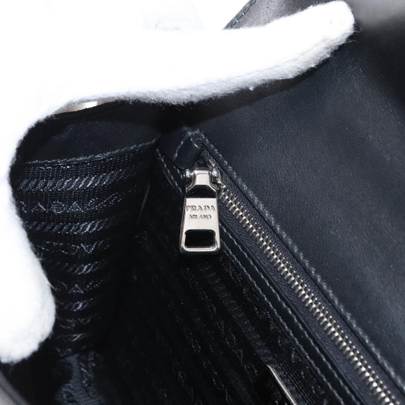 PRADA Chain Shoulder Bag Leather White Silver Auth bs32042