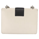 PRADA Chain Shoulder Bag Leather White Silver Auth bs32042-2