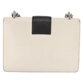 PRADA Chain Shoulder Bag Leather White Silver Auth bs32042 - 0