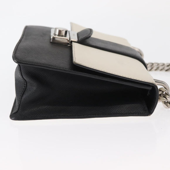 PRADA Chain Shoulder Bag Leather White Silver Auth bs32042