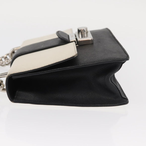 PRADA Chain Shoulder Bag Leather White Silver Auth bs32042
