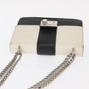 PRADA Chain Shoulder Bag Leather White Silver Auth bs32042-6