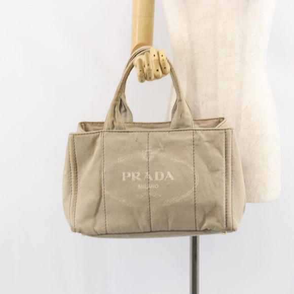 PRADA Kanapa MM Tote Bag Canvas Beige Gold Auth bs32043