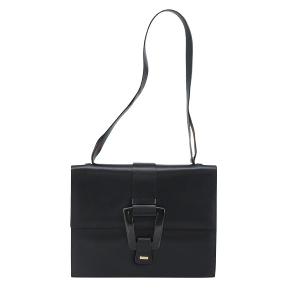 GUCCI Shoulder Bag Leather outlet Black Silver Auth bs32045