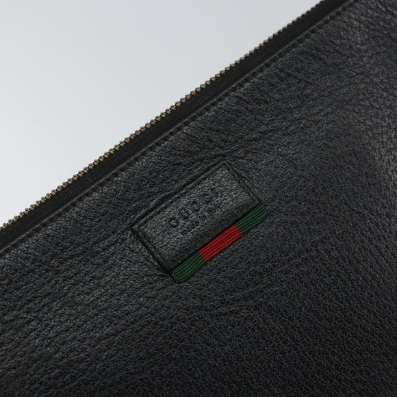 GUCCI Web Sherry Line Clutch Bag Leather Black Gold 428758 Auth bs32046