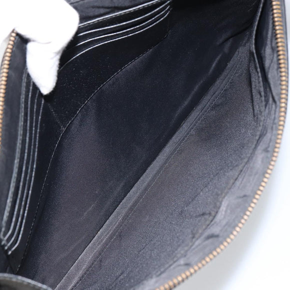 GUCCI Web Sherry Line Clutch Bag Leather Black Gold 428758 Auth bs32046