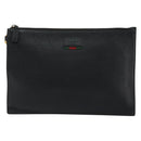 GUCCI Web Sherry Line Clutch Bag Leather Black Gold 428758 Auth bs32046-13