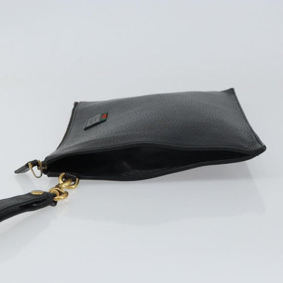 GUCCI Web Sherry Line Clutch Bag Leather Black Gold 428758 Auth bs32046