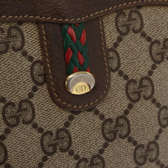GUCCI GG Supreme Web Sherry Line Shoulder Bag PVC Beige Gold Auth bs32048