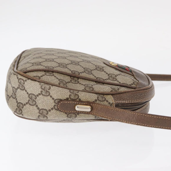 GUCCI GG Supreme Web Sherry Line Shoulder Bag PVC Beige Gold Auth bs32048