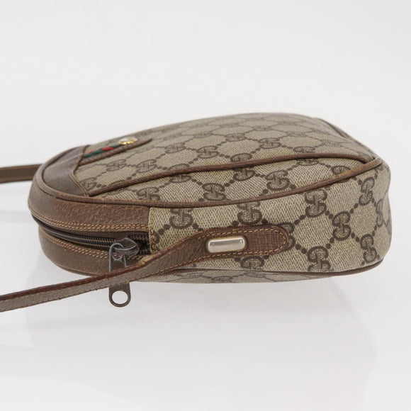 GUCCI GG Supreme Web Sherry Line Shoulder Bag PVC Beige Gold Auth bs32048