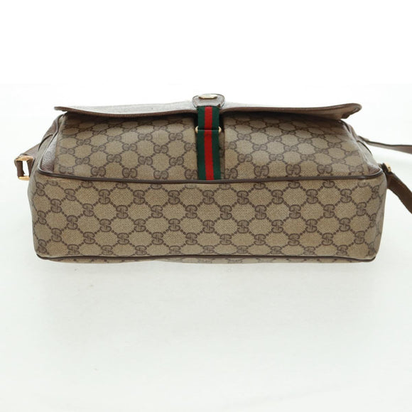 GUCCI GG Supreme Web Sherry Line Bag PVC Beige Gold 904 02 064 Auth bs32049