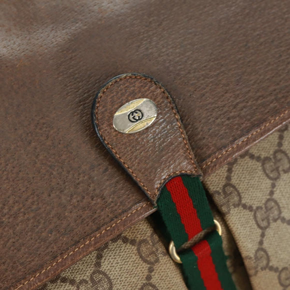 GUCCI GG Supreme Web Sherry Line Bag PVC Beige Gold 904 02 064 Auth bs32049