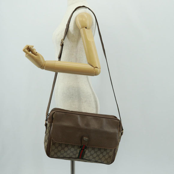 GUCCI GG Supreme Web Sherry Line Bag PVC Beige Gold 904 02 064 Auth bs32049