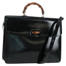 GUCCI Bamboo Hand Bag Enamel 2way Black Gold 015 1046 3304 Auth bs32052-1