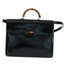 GUCCI Bamboo Hand Bag Enamel 2way Black Gold 015 1046 3304 Auth bs32052-2