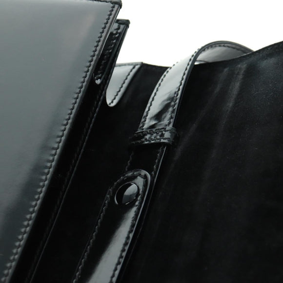 GUCCI Bamboo Hand Bag Enamel 2way Black Gold 015 1046 3304 Auth bs32052