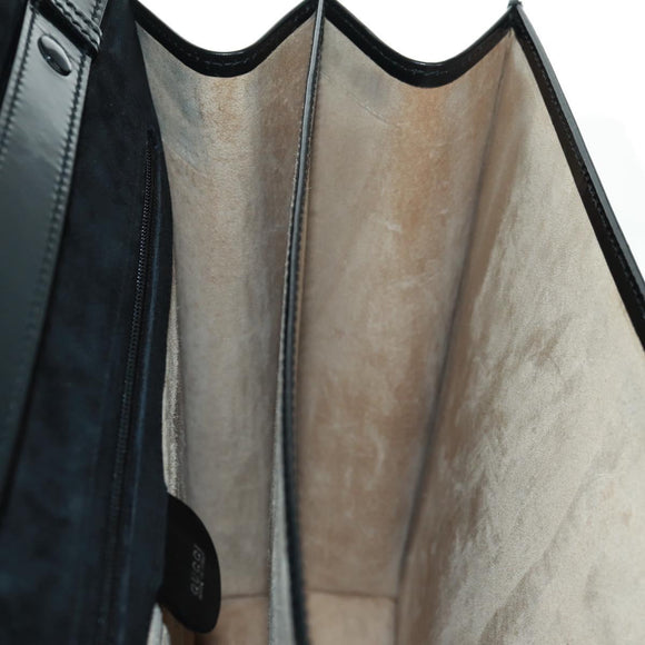 GUCCI Bamboo Hand Bag Enamel 2way Black Gold 015 1046 3304 Auth bs32052