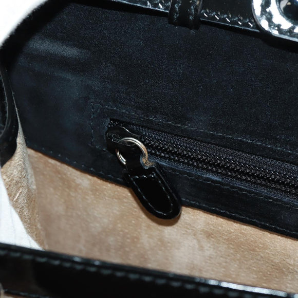 GUCCI Bamboo Hand Bag Enamel 2way Black Gold 015 1046 3304 Auth bs32052