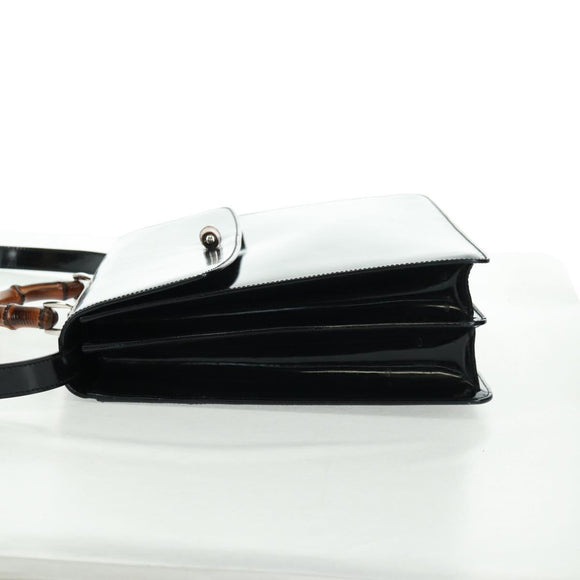 GUCCI Bamboo Hand Bag Enamel 2way Black Gold 015 1046 3304 Auth bs32052