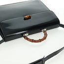 GUCCI Bamboo Hand Bag Enamel 2way Black Gold 015 1046 3304 Auth bs32052-7