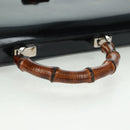 GUCCI Bamboo Hand Bag Enamel 2way Black Gold 015 1046 3304 Auth bs32052-8