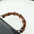 GUCCI Bamboo Hand Bag Enamel 2way Black Gold 015 1046 3304 Auth bs32052-9