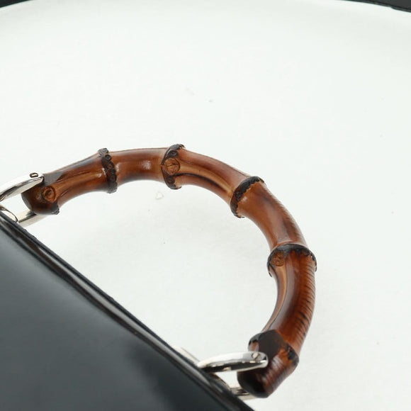 GUCCI Bamboo Hand Bag Enamel 2way Black Gold 015 1046 3304 Auth bs32052