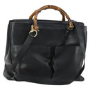 GUCCI Bamboo Hand Bag Leather Black Gold 002 123 0322 Auth bs32053-1