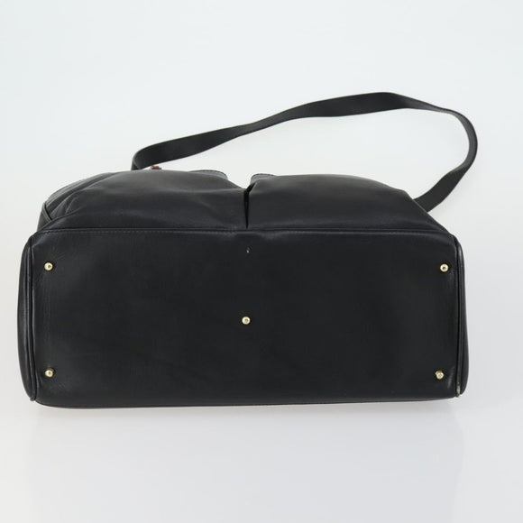 GUCCI Bamboo Hand Bag Leather Black Gold 002 123 0322 Auth bs32053